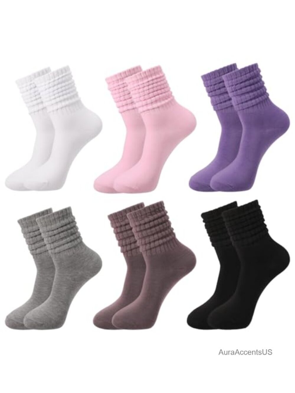 Women Slouchy Scrunch Lightweight Mid Calf Socks 6 Pairs